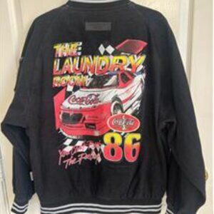 The Laundry Room Coca Cola Race Car Black Denim Stadium Jacket RARE Unisex NWT